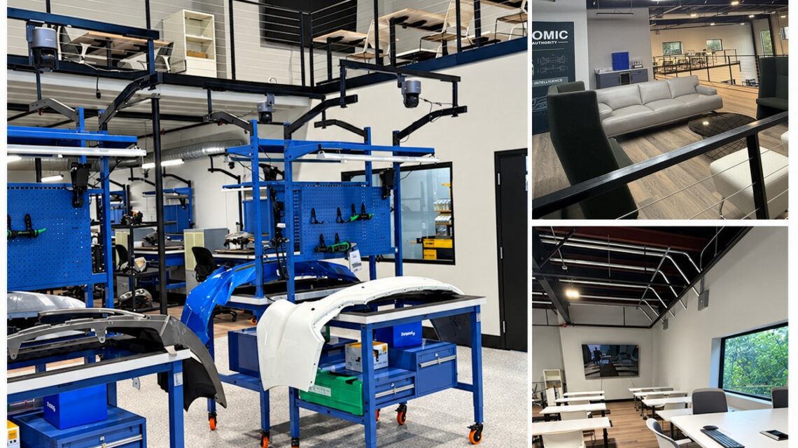 Repair stations, lounge and classroom at the Plasnomic Plastic Repair Excellence Center in Argyle, Texas