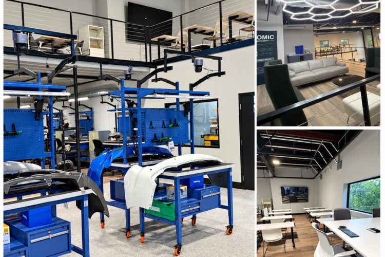 Repair stations, lounge and classroom at the Plasnomic Plastic Repair Excellence Center in Argyle, Texas